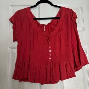 Free People Women's Peach Ruffled Top Small